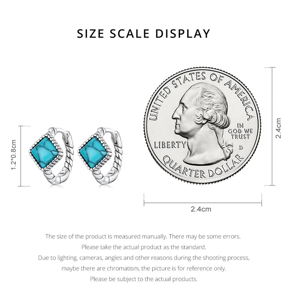 925 Sterling Silver Blue Square Turquoise Earrings